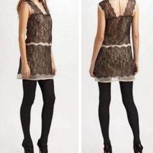 BCBGMAXAZRIA Organza and lace sheer mini dress - size m